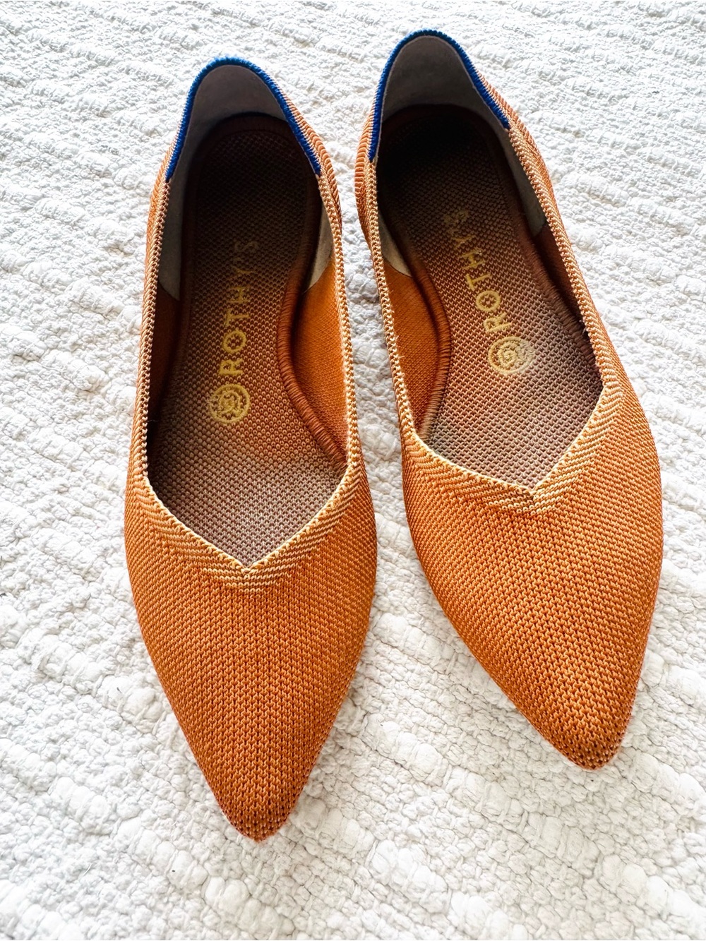 Rothy’s The Point Flat Shoes in Tan-Amber Color